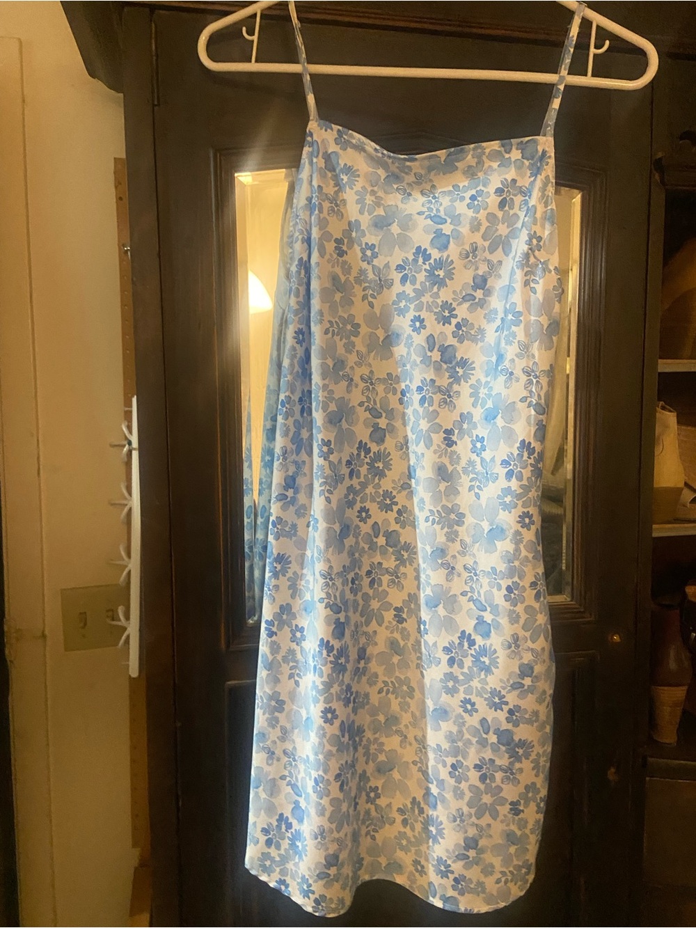 Forever 21 White and Light Blue Floral Satin Slip Dress